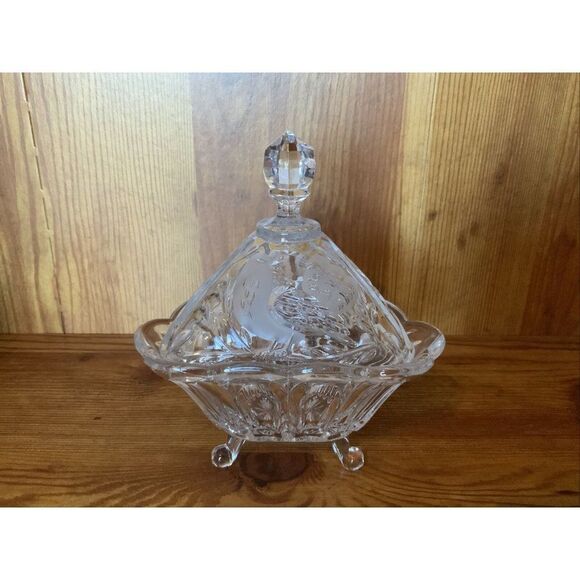 Action Industries Crystal Bird Collection Triangular Candy Dish With Lid - Picture 1 of 8